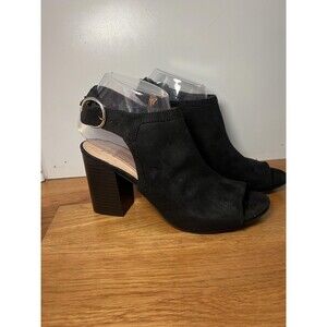 A New Day Shoes Womens Size 7.5 Black Slingback Block Heel Sandals Peep Toe